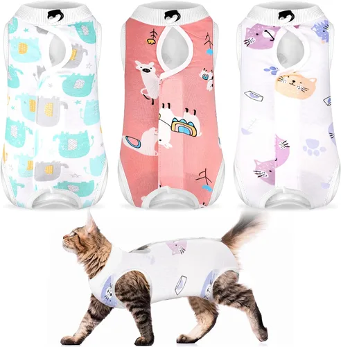 Nuanchu 3 Piezas de Traje de Recuperación para Gatos y Gatitos, Traje de Recuperación para Conejos, Alternativa a Collar Electrónico para Gatos y