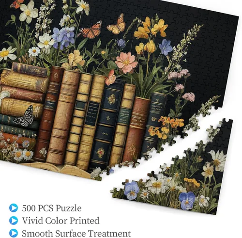 Miniatura 3 de Flores y libros, rompecabezas para adultos de 500 piezas, rompecabezas de madera, lluvia de ideas para adultos y decoración del hogar, ideal