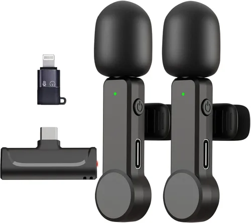 Miniatura 9 de NPTCL Paquete de 2 micrófonos Lavalier USB C inalámbrico Lav Mic para teléfono Android Cancelación de ruido Mini micrófono de solapa tipo C