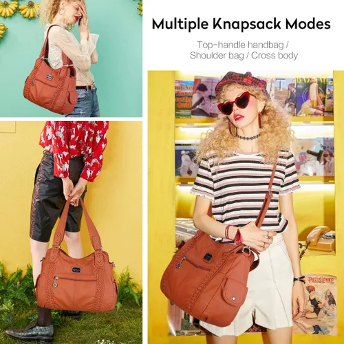 Miniatura 200 de Angel Barcelo - Bolsa de hombro amplia para mujer, diseño Hobo, cuero lavado