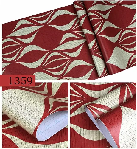 Miniatura 2 de J1359-10M - Papel tapiz moderno geométrico abstracto con ondas, pelar y pegar, 17.7 pulgadas x 32.8 pies, papel de contacto extraíble rojo/dorado