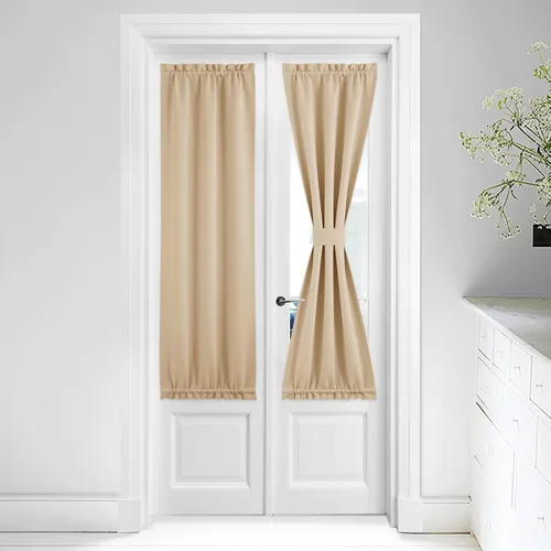 Miniatura 241 de NICETOWN Cortinas opacas unicolor con aislamiento térmico para puerta francesa, granja, oscurecimiento de habitación, puertas y ventanas de Marrón