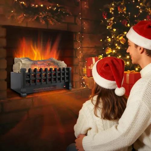 Miniatura 8 de Juego de troncos para chimenea eléctrica de 21 pulgadas, inserto de chimenea con llama realista, brillo de llama ajustable, termostato, temporizador