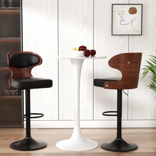 Miniatura 8 de Nalupatio Juego de 1 taburete de bar con altura ajustable de 24.5 a 33.5 pulgadas, taburetes de bar giratorios de madera curvada con respaldo