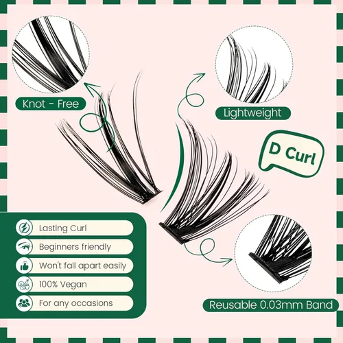 Miniatura 5 de Kit de extensión de pestañas DIY KEYYOU 280 piezas, pestañas individuales, rizadas D, kit de extensión de pestañas 30D+40D, 9-16 Mix, racimos