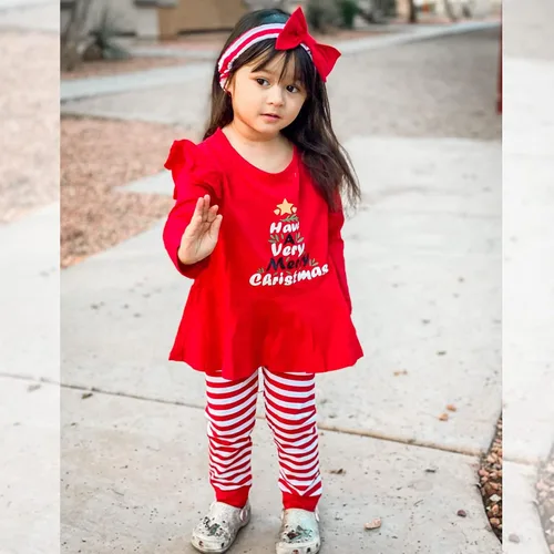Miniatura 3 de Conjunto de ropa de Navidad con estampado de Papá Noel para niñas pequeñas, conjunto de ropa de Navidad de 3 piezas