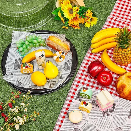 Miniatura 4 de Tessco - 6 bandejas y tapa de servicio resistente, 12 hojas de papel de cera de delicatessco, platos redondos de plástico negro con tapas