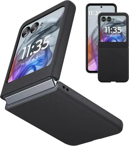 Miniatura 13 de Funda delgada para Moto Razr 2023, parte trasera de policarbonato duro, sensación esmerilada, soporte de carga inalámbrica, ligera, a prueba de Negro