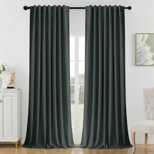 Miniatura 17 de Joydeco Cortinas opacas de lino para dormitorio, con ojales de 90 pulgadas de largo, cortinas resistentes para sala de estar, cortinas con Verde