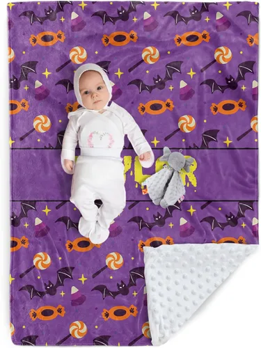 Miniatura 18 de Manta de Halloween personalizada, nombre personalizado con diseños de dibujos animados de Halloween, manta de franela de felpa suave con respaldo