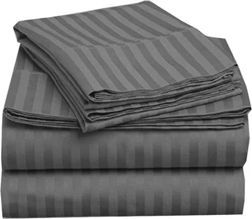 Miniatura 5 de Real juego de 3 sábanas bajeras y 2 fundas de almohada de algodón natural peinado de fibra larga, tejido de satén suave y sedoso, tamaño individual