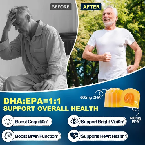 Miniatura 3 de Suplemento de gomitas de Omega-3 para adultos de 40+: 1280mg de ácidos grasos veganos Omega3 DHA EPA con vitamina D3 K2 zinc cúrcuma para apoyo
