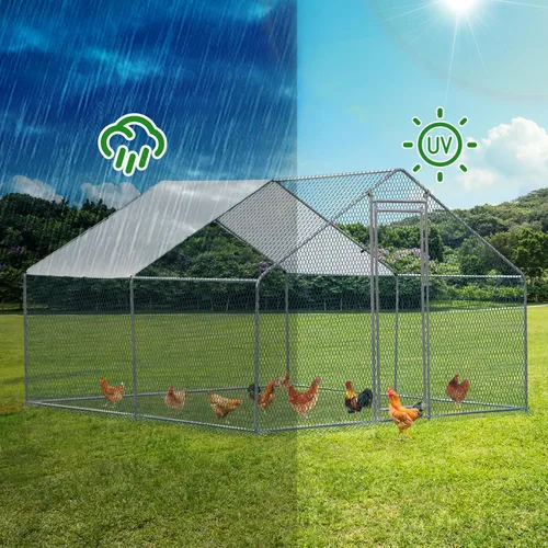Miniatura 4 de Outvita Gallinero, casa grande de metal para pollos de 10 x 10 pies, jaula de hábitat de aves de corral con cubierta impermeable, corral de pollo
