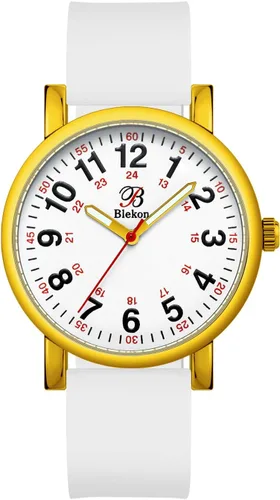 Blekon Reloj de enfermera original, colores médicos, esfera de fácil lectura, segunda mano, reloj resistente al agua (oroblanco), Doradoblanco,