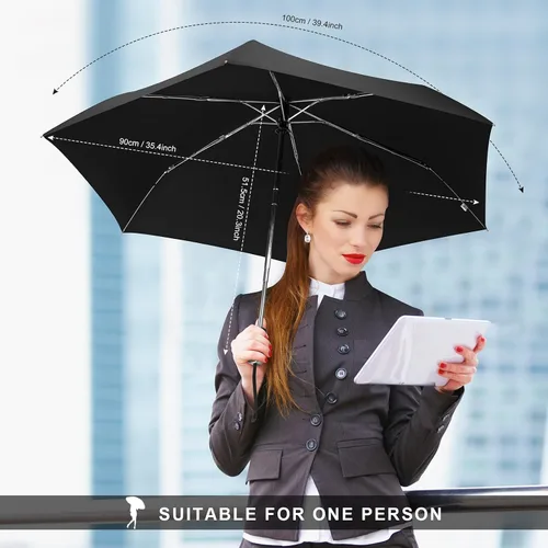 Miniatura 88 de LEAGERA Paraguas de viaje compacto para bolso, mango plano, impermeable para lluvia ligera
