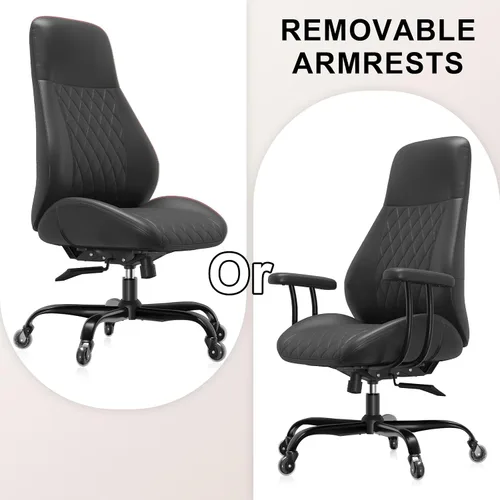 Miniatura 5 de E-Ser Silla de escritorio de cuero, silla de oficina moderna de mediados de siglo, negro Soporte lumbar, ergonómico, giratorio de 360°, ruedas