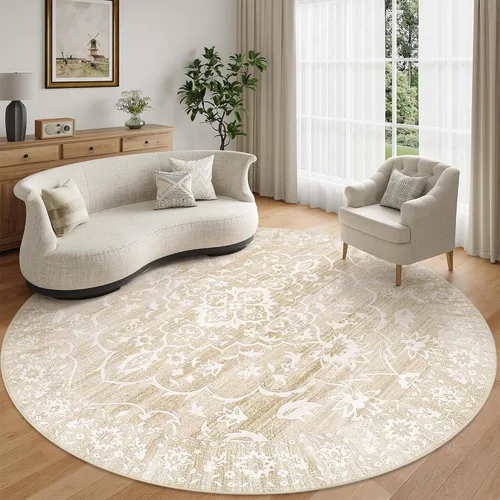 Miniatura 32 de Soalmost Alfombras de área de 5 x 7 pies para sala de estar, alfombras lavables florales beige para comedor, dormitorio, oficina en casa, alfombra