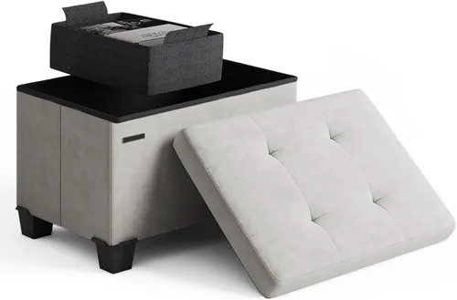 Miniatura 74 de Cubo otomano de almacenamiento con cubo pequeño, otomana cuadrada de 15 pulgadas con almacenamiento para sala de estar y dormitorio, reposapiés