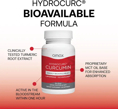 Miniatura 3 de Omax3 HydroCurc - Cápsulas blandas de curcumina de cúrcuma, nanopartículas de aceite MCT altamente biodisponibles para potencia y absorción, salud