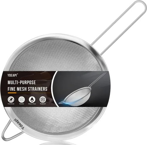 Ydeapi Colador grande de malla fina de 8.6 pulgadas con asa, coladores de alimentos de metal para cocina, tamiz de malla fina de acero inoxidable