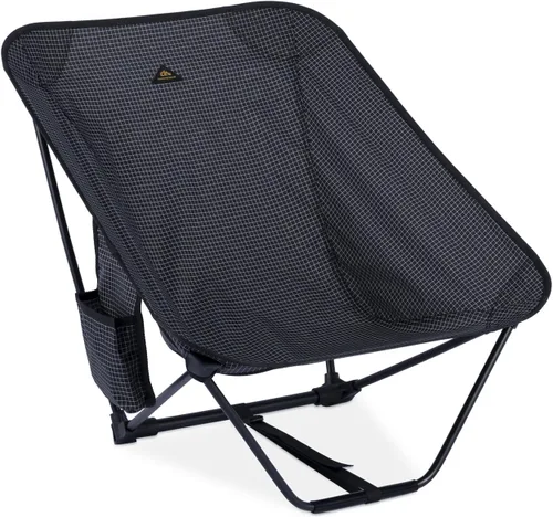 Miniatura 13 de iClimb Silla plegable de camping compacta ultraligera baja con bolsillo lateral y bolsa de transporte (malla negra)