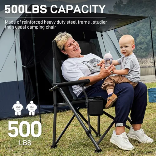Miniatura 4 de EVER ADVANCED Silla de camping plegable de gran tamaño para adultos, silla de césped resistente con bolsillos laterales, silla cuádruple plegable