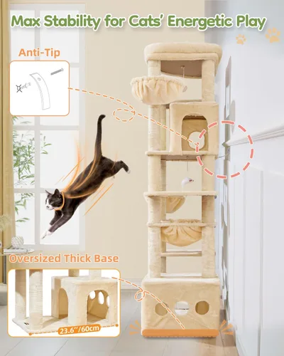 Miniatura 7 de Taoqimiao Árbol para gatos de 72 pulgadas, torre XXL para gatos de interior y adultos, plataforma extragrande, 2 casas para gatos, 7 postes