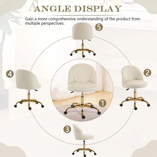 Miniatura 7 de Silla de tocador blanca y dorada con respaldo, silla pequeña para tocador, sillas de maquillaje giratorias de terciopelo y bonitas sillas déak