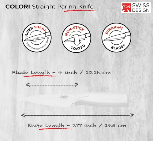 Miniatura 2 de Kuhn Rikon Colori® - Cuchillo de pelar de acero inoxidable japonés de 4 pulgadas, hoja antiadherente, mango ergonómico y funda, color blanco