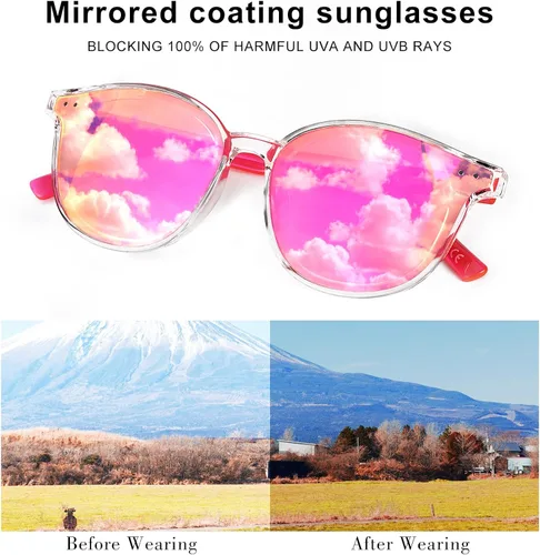 Miniatura 3 de Sumato - Lentes de sol para mujer ojo de gato rosado lentes espejados de moda con bloqueo UV400