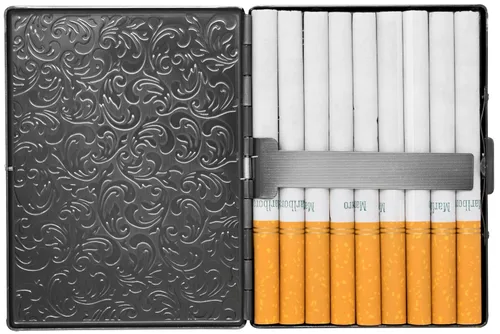 Miniatura 4 de Juego de 2 cajas de cigarrillos ultra compactas de los años 100 chapadas en metal y caja de almacenamiento (Gunmetal Victorian)