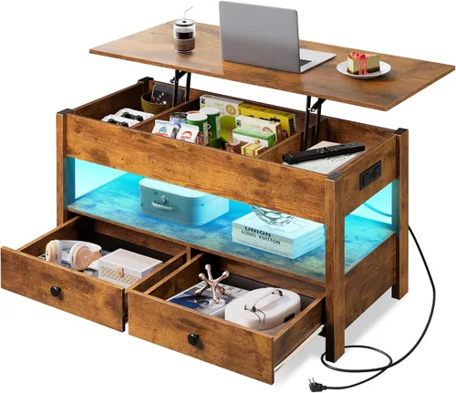 Miniatura 12 de WLIVE Mesa de Centro, Mesa de Centro con Tapa Elevable con 2 Cajones, Gran Almacenamiento y Estante Abierto, Tapa de Mesa Elevable para Sala de Negro