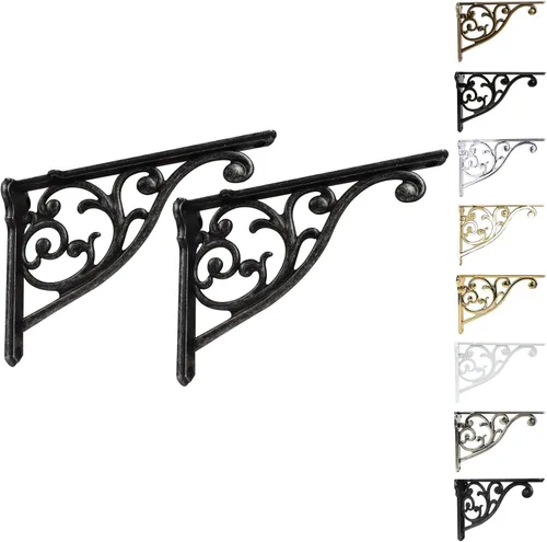 Miniatura 80 de Soportes de estante de 4 pulgadas, paquete de 4 soportes de pared de latón antiguo de alta resistencia, estantes decorativos de cocina victoriana