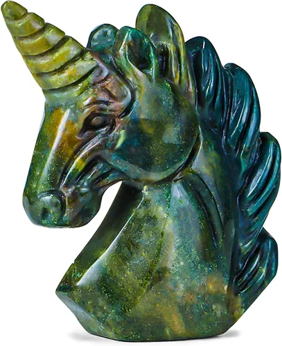 Miniatura 8 de Artistone Figuras de piedra de unicornio de jade de aventurina verde de 2 pulgadas talladas a mano, adorno de unicornio de cristal, símbolo