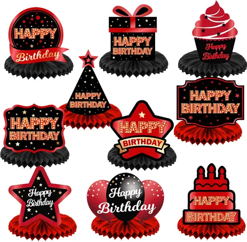 Miniatura 46 de Feliz Cumpleaños 15 Centros de Mesa de Panal Rojo y Negro Globos Decoración Temática de Mesa Decoraciones de Mesa Adornos de Mesa para Niñas Mujeres