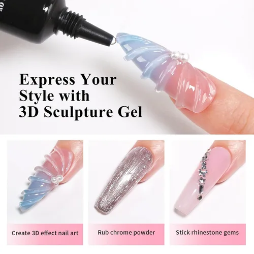 Miniatura 2 de Gel para esculpir arte de uñas 3D de 0.51 onzas, multifuncional para moldear dibujo y pegamento de gemas, gel transparente que no se limpia