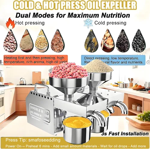 Miniatura 4 de Máquina de prensa de aceite eléctrica mejorada 2026, extractor de aceite automático, motor dual de 1200 W, rendimiento del 99% y continuo de 24