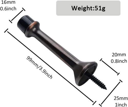 Miniatura 2 de Paquete de 4 topes de puerta rígidos sólidos de 3 pulgadas con punta de goma suave negra, tope de puerta de metal de zinc que protege la pared