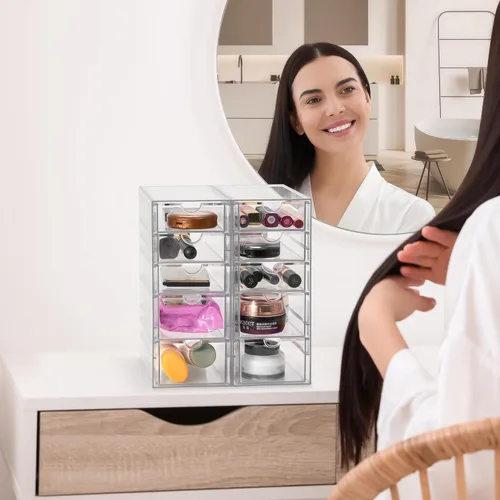 Miniatura 2 de Sorbus Organizador de maquillaje con 10 cajones, organizador de cajones de acrílico para maquillaje, organización y almacenamiento de oficina
