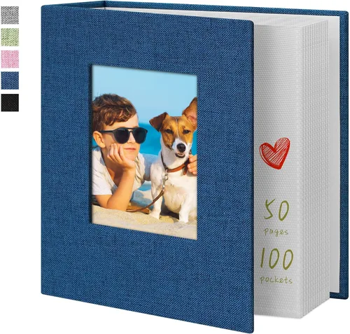 Álbum de fotos Yopih 4x6 100 bolsillos con cubierta de lino, álbumes de fotos para familia, boda, bebé, libro de fotos con capacidad para imágenes