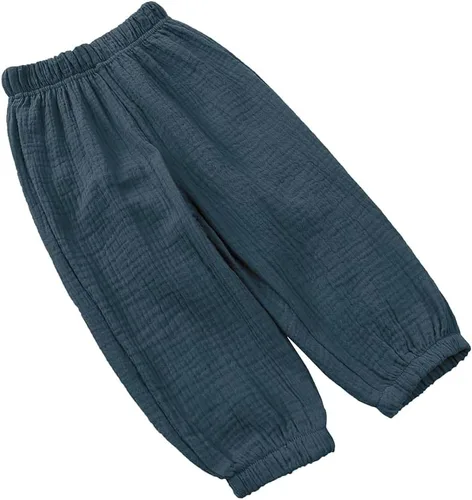 Miniatura 3 de Kids Tales Paquete de 3 pantalones de lino de algodón para niños y niñas, pantalones básicos lisos lisos para niños grandes, cintura elástica