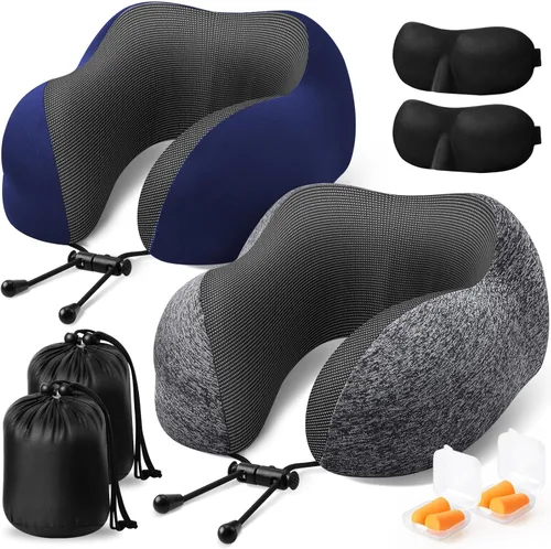 Miniatura 18 de ExploreBliss Almohada de Viaje, Almohadas de Viaje para Dormir en Avión, Almohada para el Cuello con Funda Extraíble y Cierre Ajustable, Juego