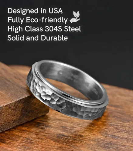 Miniatura 3 de King Ring 6mm Hammered Spinner Ring – Fidget Ring for Men & Women – Designed in USA plateado