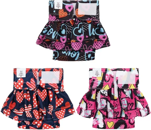 Miniatura 14 de CuteBone Pañales para perras con faldas, paquete de 3 vestidos reutilizables para cachorros, pantalones para el período de ciclo de calor QBD11M
