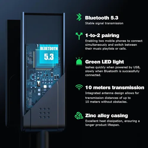 Miniatura 4 de Adaptador Bluetooth 5.3 a auxiliar para automóvil, receptor USB a TRS de 0.138 in - Añade Bluetooth al automóvil, altavoz, audio estéreo doméstico