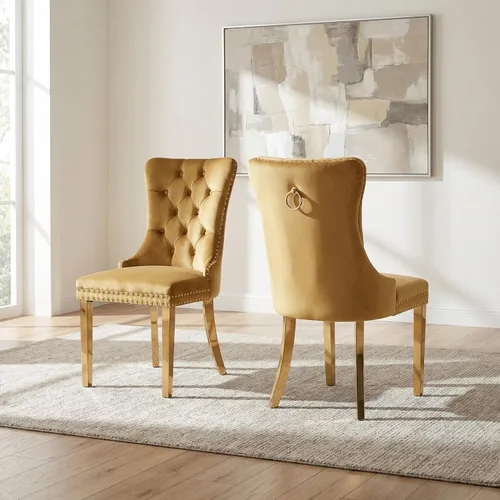 Miniatura 78 de OVENTA Juego de 4 sillas de comedor modernas tapizadas copetudas, terciopelo negro y gris y cuero con patas de madera maciza, sillas de cocina