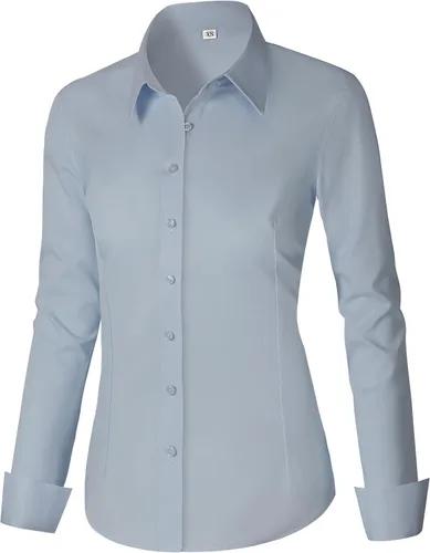 Miniatura 5 de CUNLIN - Camisas de manga larga con botones de algodón para mujer, ajustadas, camisas formales de vestir para el trabajo, blusas de trabajo, tops