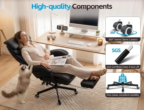 Miniatura 5 de Ergonomic Big and Tall Office Chair with Footrest, PU Leather High Back Executive Gaming Chair, Reclining Wide Computer Desk Chair with Lumbar