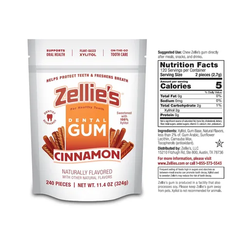 Miniatura 2 de Zellies Chicle 100% xilitol sabor canela Sin aspartamo, sin gluten, vegano y kosher (240 unidades - paquete de 1)