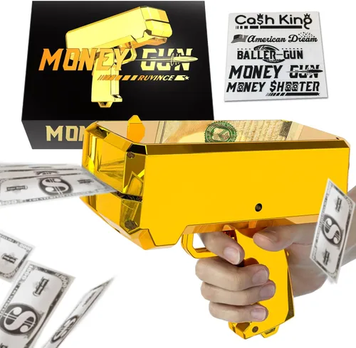 Pistola de Dinero Tirador – RUVINCE Pistola de Dinero de Oro para Películas que se Ven Reales, Pistola de Utilería Haz que Llueva, Pistola de